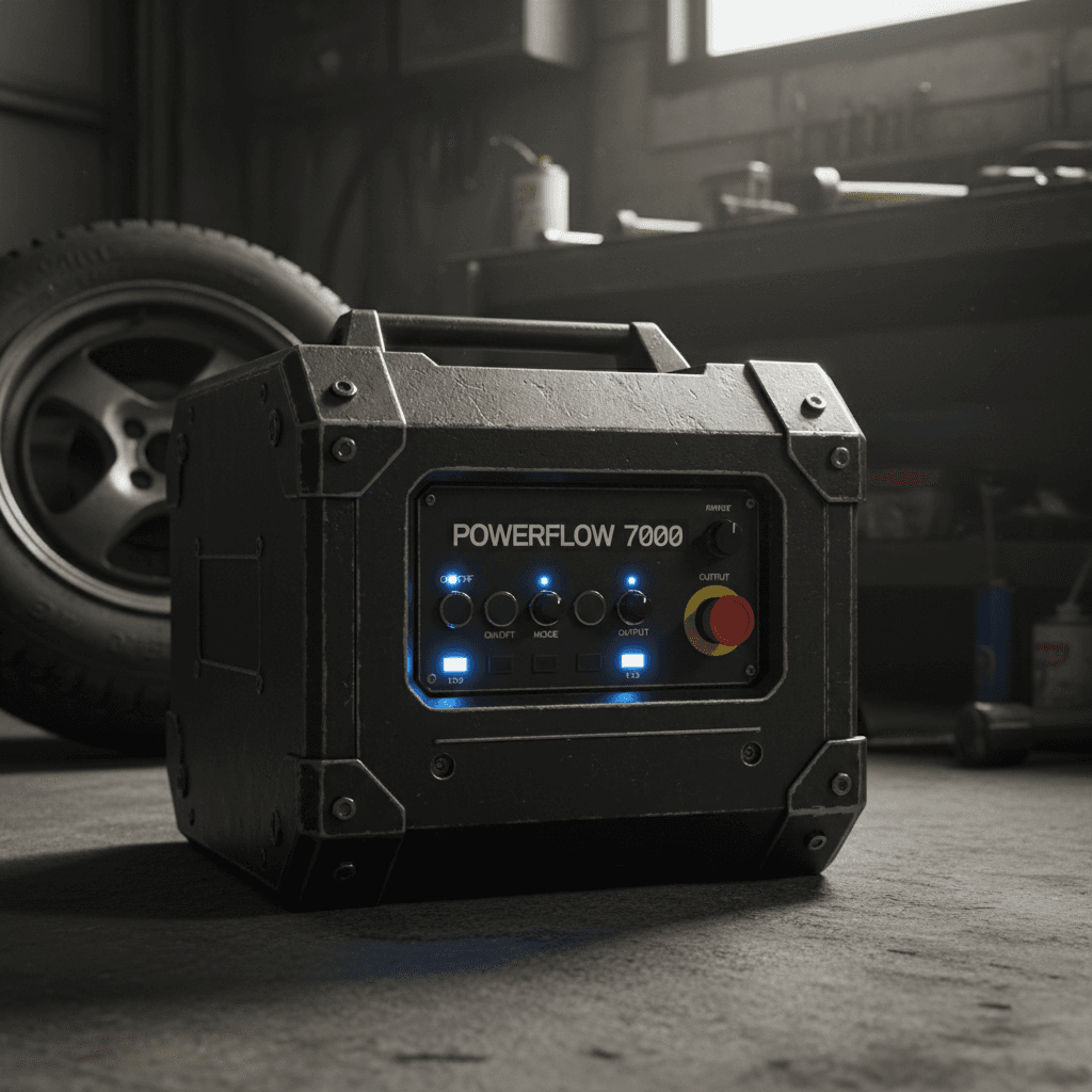 Power station with control panel on a garage floor